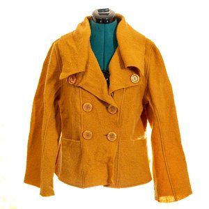 DM New York Yellow Button Up Collared 100% Wool Coat Women's Large